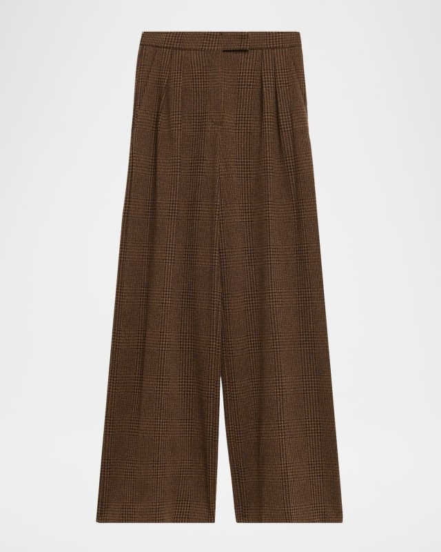 Ponza Check Wool Pleated Wide-Leg Pants
